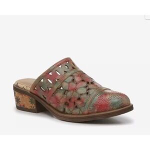 Spring Step L'Artiste Floral Leather Clogs Mules Multi rosalinda boho whimsi 39